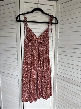 LOFT Rust Spotted Tie-Shoulder Midi Dress